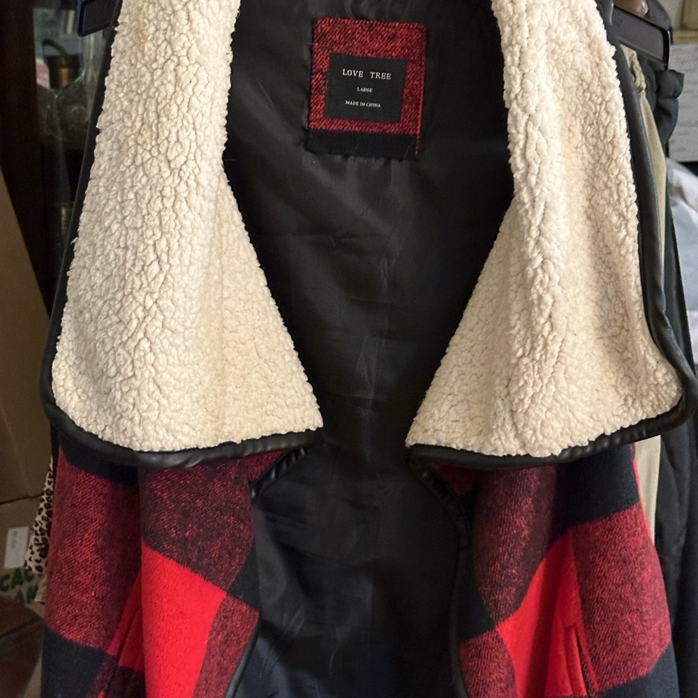 Hunters plaid, faux shearling vest